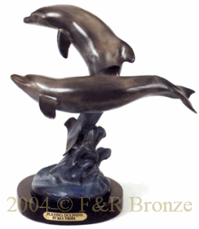 Two Playing Dolphins bronze statue by Turner